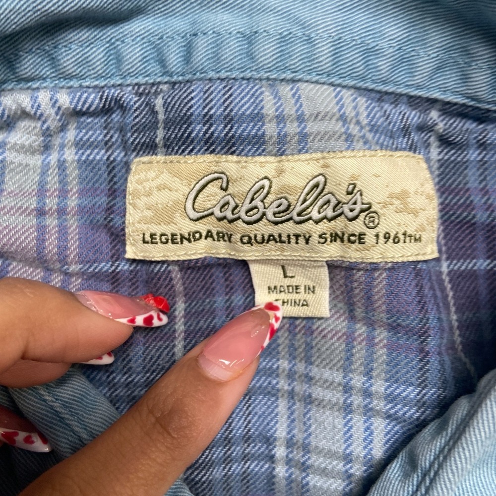 VTG Cabelas Shirt Women Large Blue Cotton Flannel Lined Long Sleeve Button Up - Picture 7 of 14